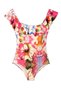 Tina - Colorful Watercolor Effect Floral Patterned Flounce Girls' Swimsuit by Nessi Byrd