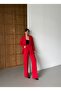 Women's Red Blazer Jacket Palazzo Trousers Suit - 4