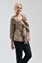 Women's Beige Front Flywheel Detailed Sleeve Cotton Shirt with 3/4 Sleeves - 4