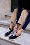 Pelluna Women's Dark Blue Genuine Leather Suede Sneaker - 6