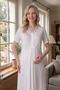 New Season Mint Green Summer Full Length Lace Design Buttoned Maternity Pajama Nightgown Set - 6
