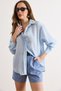 Women's Baby Blue Textured Striped Boyfriend Shirt Gml-19001435