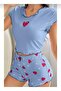 Blue Heart Crop Pajama Set with Shorts