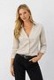 Beige V-Neck Buttoned Women's Shirt – Relaxed Fit, Casual & Stylish Style - 3
