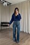 Blue Silver Stone Detailed High Waist Wide Leg Jeans - 2
