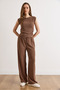 Women's Brown Blouse Pants Textured Suit Tkm-19000491 - 2