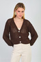 Women's 3-Button Openwork Cardigan - Bitter Brown - 2