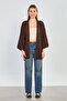 Women's openwork long cardigan - bitter brown - 3