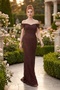 Women's Brown Boat Neck Beaded Long Evening Dress - 5