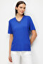 Women's V-Neck Collar Embroidered Combed Cotton T-Shirt Cobalt Blue - 8
