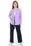 Girl's Shirt Hooded Button Closure Shirt Aerobin Fabric Lilac Color Double Set - 2