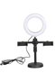 LED Ring Light Dimmable LED Desktop Fill Light 3 Colors Modes with 2/3 Phone Holders Curved Lampshad