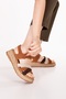 Women's Genuine Leather Thick Soled Daily Sandals Iz.5709 Tan Suede - 6