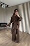 Brown Shawl Model Buckle Detailed Modal Pants Blouse Set - 3