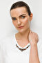 Women's V-Neck Collar Embroidered Combed Cotton T-Shirt Ecru - 2