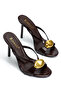 Women's Brown Patent Leather Buckle Detailed Cross-Strapped Thin Heeled Slippers