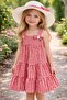 Girl's Comfortable Fit Gingham Dress with Bow Hat 9564
