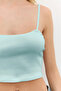 Square Neck Thin Strap Basic Crop Top - 3