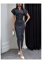 Polka Dot Waist Gathered Denim Dress - 3