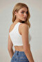 Women's White One-Shoulder Crop Blouse with Window Detail - 4