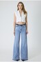 Women's Blue Flare Jean Pants – High Waist Spanish Flare Lycra Stretch Denim Cut-Off Leg - 6