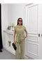 Women's Raw Linen Set - Stylish Two-Piece Set with Waist Tie and Button Detail - 3