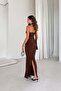 Brown Strapless Draped Shawl Detail Slit Sandy Fabric Dress - 2