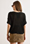 Women's Black Wrap-Front Mercerized Knitwear Blouse Blz-19003276 - 6