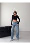Women's Wide Leg Jeans with Slit Detail and Stone Belt - 5