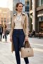 Women's Beige Shoulder Bag - Handbag with Knitted Pattern and Anthracite Detail - 5