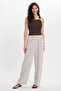 Women's Relax Fit Comfortable Cut Beige Trousers with Elastic Waist - 2