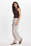 Women's Relax Fit Comfortable Cut Beige Trousers with Elastic Waist - 4