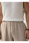 Men's Beige Linen Muslin Blend Wide Leg Trousers - 2