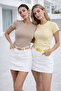 Women's Light Brown-Yellow 2-Pack Slim Fit Cotton Crop T-Shirt - 5