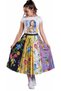 Girl's T-Shirt with Glasses Patterned Skirt Digital Printed Lined Ecru Color Skirt Set