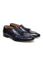 Dark Blue Color Laceless Genuine Leather Men's Shoes - 2