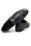 Dark Blue Color Laceless Genuine Leather Leather Sole Men's Shoes - 2