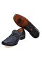 Dark Blue Color Laceless Genuine Leather Men's Shoes - 3