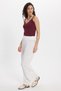 Women's relaxed fit white trousers with elastic waistband - 7