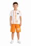 Orange Patterned T-Shirt and Lettering Printed Shorts Set for Boys 23788