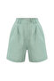 Women's Aqua Green Pleated Short Linen Shorts - 4