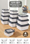 12-Piece Square Striped Microwaveable Lid Storage Container - 4 Sizes Suitable for Microwave Food Containers Gray