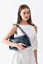Nova Soft Leather Look Staple Detailed Navy Blue Women's Baguette Hand and Shoulder Bag - 4