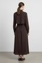 Women's Shirt Collar Buttoned Waist Tie Long Dress Brown 32454 - 3