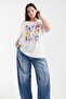 Women's Double Oversize T-Shirt Botanical Dream Printed White – Crew Neck, Comfortable Fit, 100% Cotton - 2