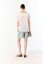 Women's Aqua Green Pleated Short Linen Shorts - 2