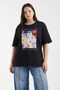 Women's Double Oversize T-Shirt Botanical Dream Printed Black – Crew Neck, Comfortable Fit, 100% Cotton - 4