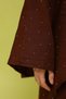 Women's Stone-Embellished Muslin Fabric Bat Sleeve Blouse with Tie-Up Pants Set Brown - 5