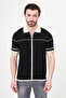 Plain Slim Fit Polo Collar Zippered Short Sleeve Men's Knitwear T-Shirt Black - 11249.26Y