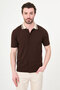 Plain Slim Fit Polo Collar Buttoned Short Sleeve Men's Knitwear T-Shirt Brown - 11248.26Y